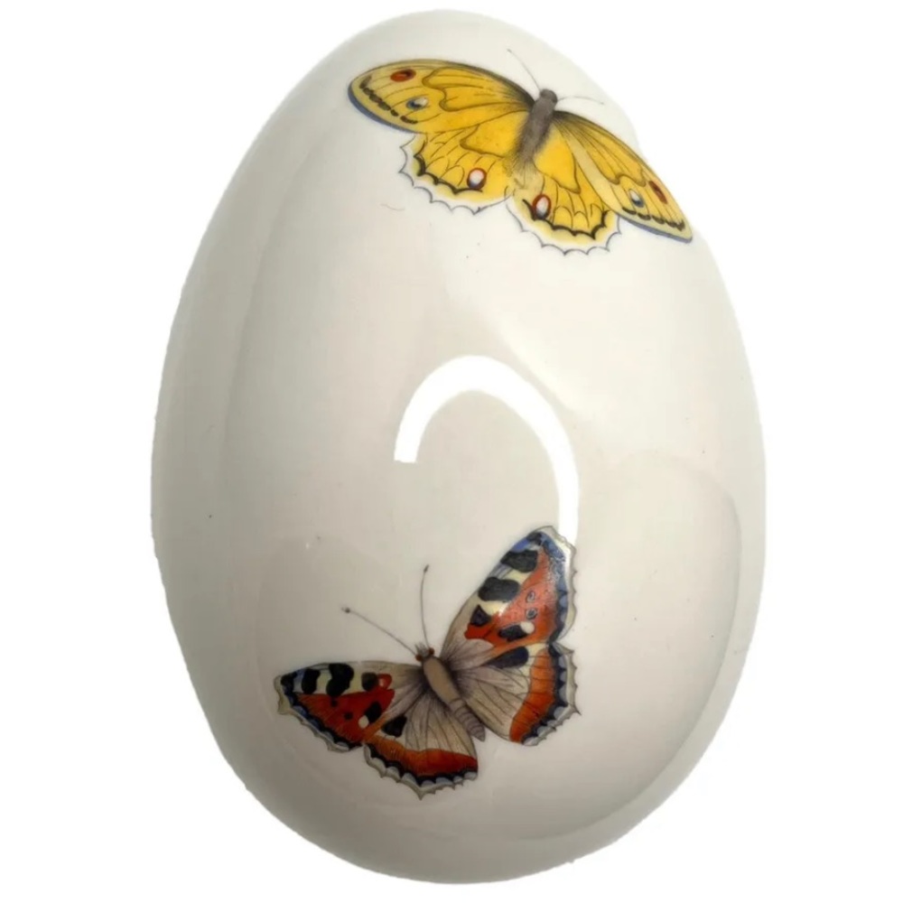 Butterfly Porcelain Egg Trinket Dish Candy Jewelry Vintage 5.5” Long